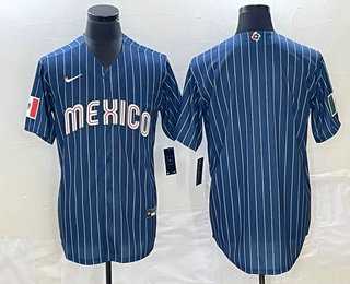 Mens Mexico Baseball Blank 2023 Navy Blue Pinstripe World Baseball Classic Stitched Jersey->2023 world baseball classic->MLB Jersey